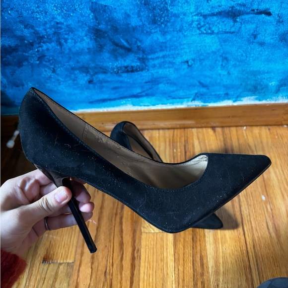 Black Faux Suede Heels - Picture 1 of 2